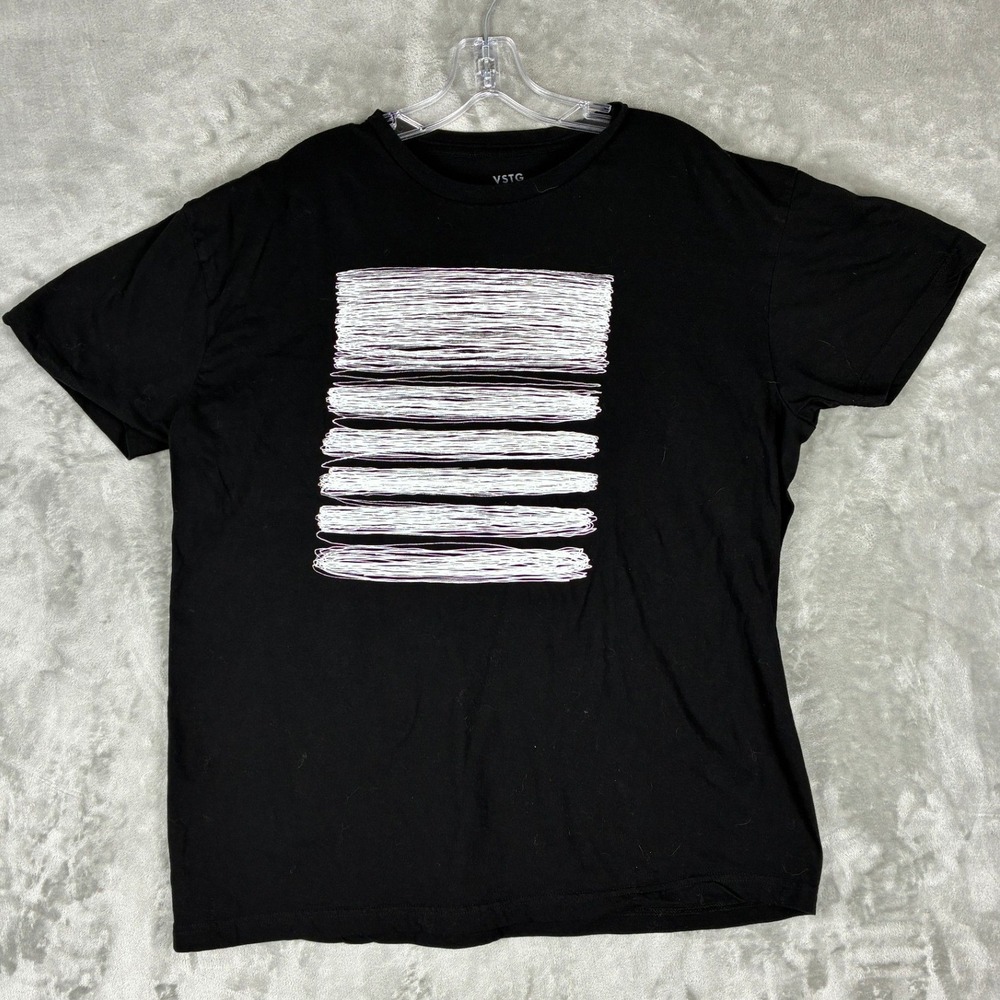 Vestige VSTG Mens XL Black Graphic T-Shirt White Scribble Line Art Cotton Tee